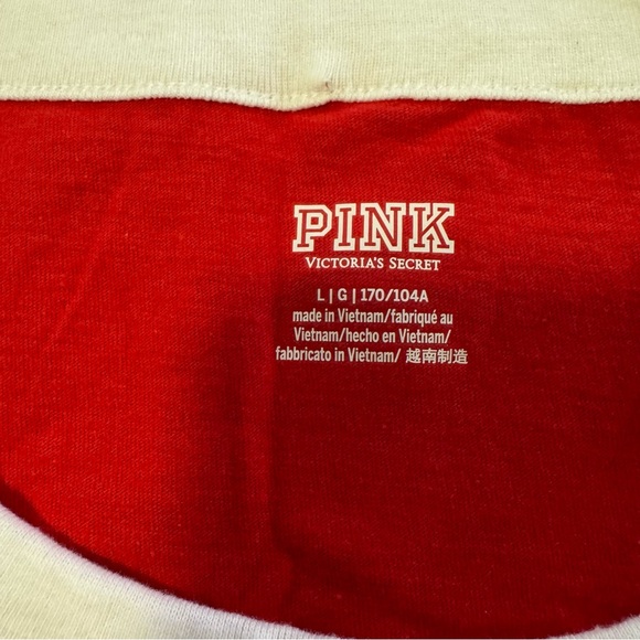 Victoria's Secret PINK Red White Short Sleeve Campus Ringer Tee Shirt Size Large - Picture 5 of 9